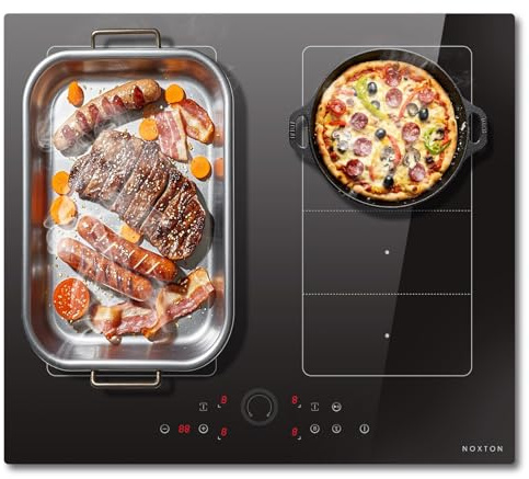 NOXTON Plaque de cuisson à induction 4 feux avec double zone flexible, 7200 W, contrôle circulaire, table de cuisson électrique, domino 4 plaques encastrées, 60 cm, plaque à induction, 220 V-240 V
