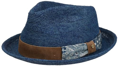 Stetson Crochet Player Raffiahut Raffiastrohhut Sonnenhut Sommerhut Strohhut Herren - mit Lederband Frühling-Sommer Sommer - L (58-59 cm) blau
