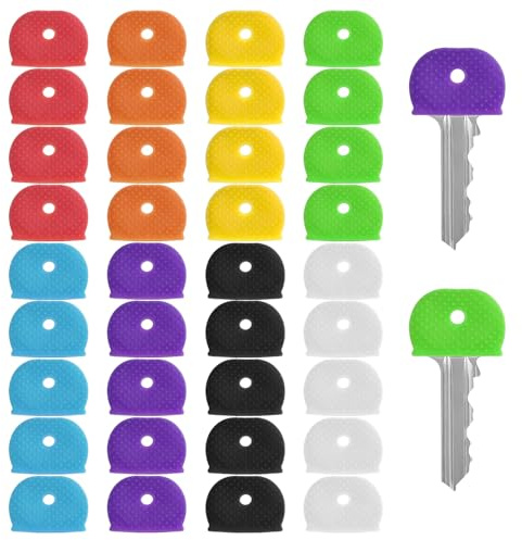 40 Pcs Colored Key Covers,Key Covers Caps Set Rubber Keys Identifiers Durable Keys Toppers for Standard Flat House Keyes(8 Colors, 1 Styles)