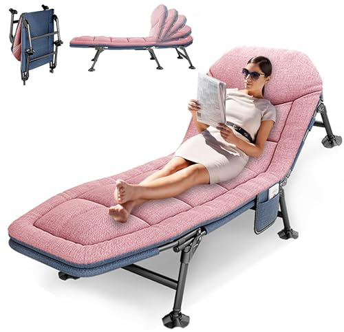 NomadNomics Feldbett Klappbar XXL mit Matratze, Campingbett 190x65x30 cm Karpfenliege, 6-Position Verstellbare Rückenlehne Gästebett Klappbar mit Seitentasche, für Outdoor & Indoor