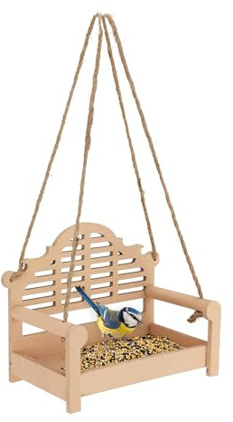 Tool & Tree Vogelfutterspender aus Holz 23,5x13x17,5 cm – Hängende Futterschaukel für Spatzen, Meisen, Wildvögel – FSC-Zertifiziert, dekorativer Futterspender für Garten, Balkon & Terrasse – Beige
