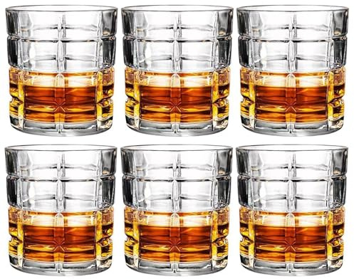 LOITTAINUE Gläser Set 6 Teilig - 300ml Whisky Gläser Set, Modern Trinkgläser, Cocktailgläser, Saftgläser aus Glas, Wassergläser für Whisky, Wasser, Drink, Saft, Spülmaschinenfest