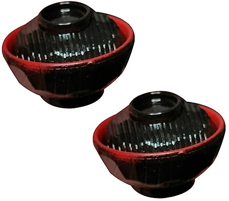 OUNONA 2 Sets Mini Japanese Soup Bowl with Lid Dollhouse Miniature Kitchen Decor Realistic Design Educational for Bowl with Base and