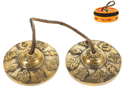 UKCOCO Cymbales Tibétaines Cuivre Small Cymbals Pour Méditation Avec Motifs Auspicious Instrument De Percussion à Main Livré Avec Sac Protecteur Cadeau Yoga Relaxation