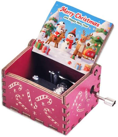 Yesnote Merry Christmas Music Box Gift, Merry Christmas and Happy New Year Gift for Wife Girlfriend Daughter Son Sister Friends Hand Crank Xmas Music Box Play Jingle Bells