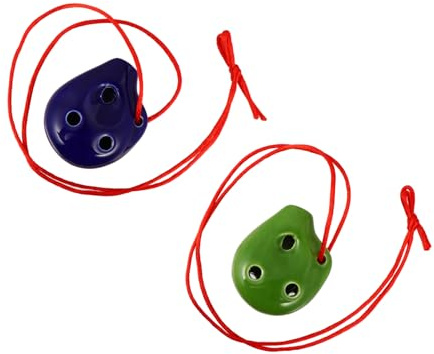 HIAKDOFT 2 Stück 6-loch Keramik Okarina Alt-c Handbemalt Hochtemperaturgebrannt Tropfenförmig Musikinstrument für Kinder und Anfänger Zufällige Farbe