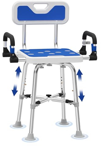 Shower Chair for Seniors Elderly Handicap Disabled Or Bariatric Adults, Heavy Duty 500 Lbs,Bench Seat for Inside Shower Stall and Bathroom Bath Tub with Arms and Back Adjustable Stool Chairs