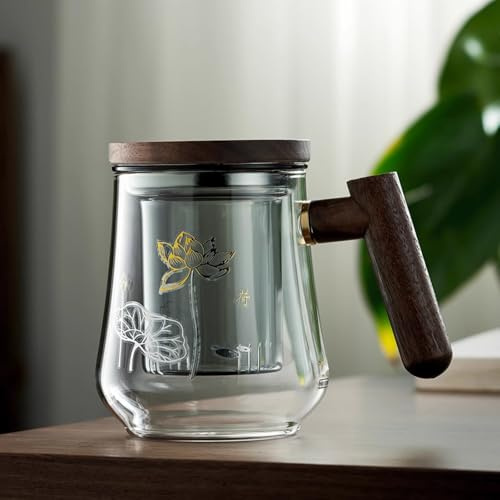 LEEDJUINE Juego de té de vidrio para taza de té, 380 ml, resistente al calor, individual