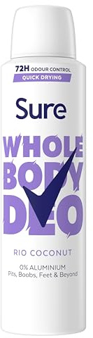 Sure Rio Coconut Whole Body Deodorant women's deodorant spray with a fresh & tropical fragrance for 72-hour odour control 150 ml