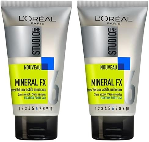 L’ORÉAL PARIS - Gel Coiffant Fixation Forte - Enrichi aux Actifs Minéraux - Tenue 24H Sans Résidus -Tous Types de Cheveux - Studio Line Mineral FX - 150 ml (Lot de 2)