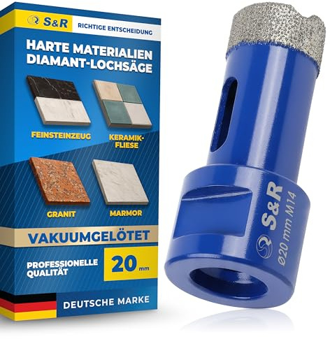 S&R Scie Cloche Carrelage Diamant 20mm M14 – Trépan Diamant Carrelage Meuleuse d’Angle brasé Sous Vide– Foret Diamant Carrelage Mèche pour Grès Cérame, Porcelaine, Granit, Marbre Verre
