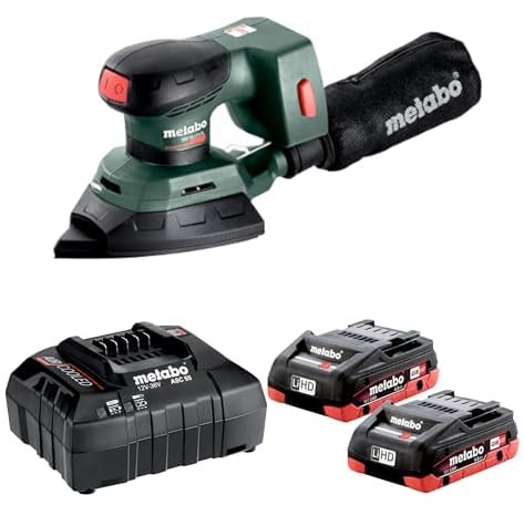 metabo Akku-Multischleifer SM 18 LTX BL - 18 V, 20.000 /min Schwingzahl - Brushless Motor, Dreieck-/Rechteck-Schleifplatte, Staubbeutel, Softgrip, vibrationsarm - Für Ecken & Kanten - Inkl. Basis Set