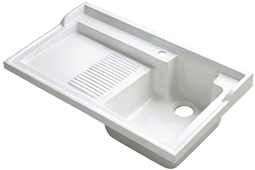 Weiße Quarz Waschbecken mit Waschbrett, Tiefes Becken, Einbauwaschbecken für Waschküche, Badezimmer, Balkon(70cm/27.5in)