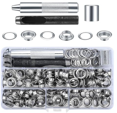 Juego de herramientas de 120 piezas de ojales metálicos de 10 mm – Alicates con perforador y arandelas para lona, cuero, tela, cortinas, cubiertas de piscina
