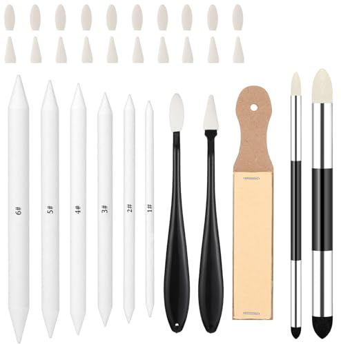 GEEHUA 31 Stück Radierstift Papierwischer Set, Zeichnen Bleistift Papierwischer Blender Stifte, Doppelköpfe Papier Stift mit Schleifpapier und Schwamm Radierstift für Skizze Zeichnen