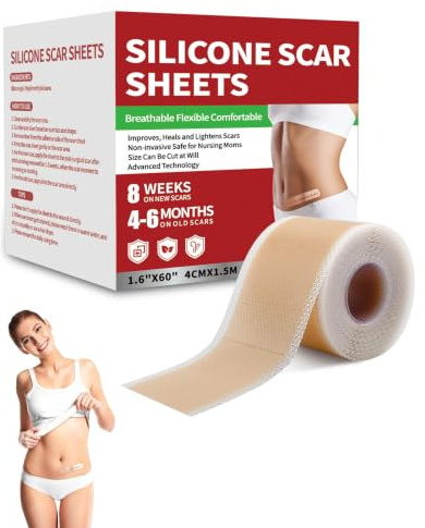 STJUNR Cerotto in Silicone per Cicatrici Riusabile, 4 cm x 150 cm, Impermeabile e Traspirante, per Cicatrici da Chirurgia, Taglio Cesareo, Ustioni o Acne, Nastro Riducente e Lenitivo, Stile A