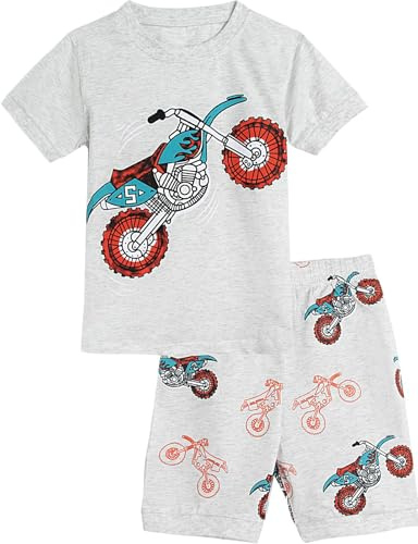 A&J DESIGN Toddler Boys Dirt Bike Pajamas Short Sleeve PJS Sets(4T, Motorcycle)