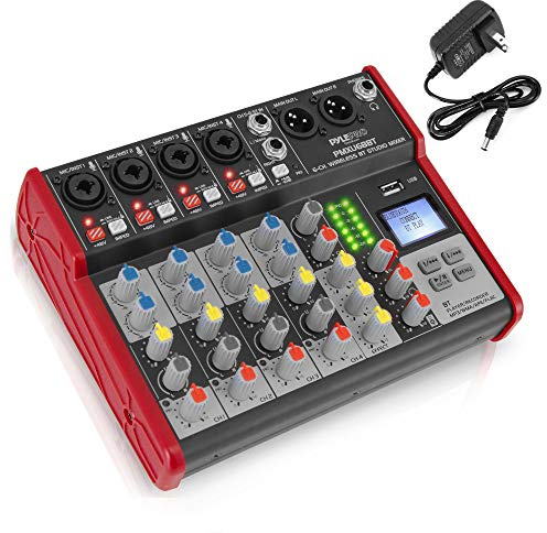 PYLE Studio Audio Sound Mixer Board - 6 Channel Bluetooth Compatible Professional Portable Digital DJ Mixing Console w/ USB Mixer Audio Interface - Mixing Boards For Studio Recording - PMXU68BT