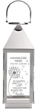 Casa Vivente Edelstahl Gedenklaterne mit Gravur für das Grab, Trauerlicht mit Inschrift, Personalisiert mit Namen und Datum, Trauer Blume, Grablicht für Trauer, Beileid