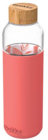 Quokka8412497400065Cristal Redondo Botella con Silicona Funda, 660 ml Capacidad, Interior Rosa Botánica