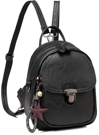 Kasgo Damen Rucksack Kleiner, PU Leder Tagesrucksack Kleiner Modern Cityrucksack Wasserdichter Mini Backpack Schultertasche für Reise Schule Arbeit Schwarz