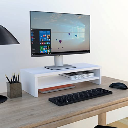 Henor Soporte Monitor de Madera con Estante Intermedio 62 x 26.5 x 16 cm. Soporta 50 Kg. Blanco