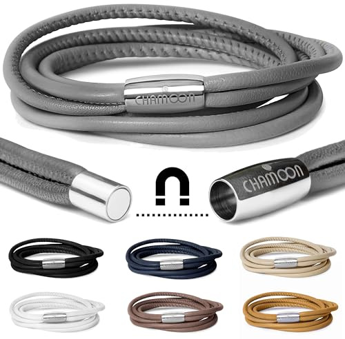 CHAMOON® Premium Lederarmband für Damen | Besonders fein & weich | Praktischer Magnetverschluss aus Edelstahl | Mit über 80 Charms erweiterbar | 7 Farben | Einfach- & doppelt-gewickelt