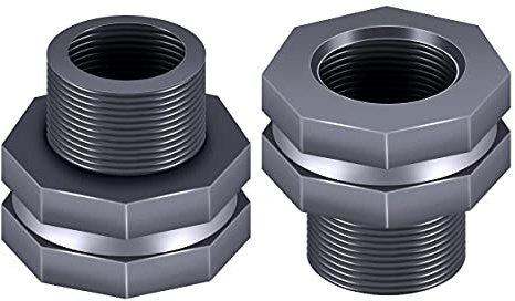 Tnuocke 2PCS PVC Bulkhead Fitting 3/4 Inch,Water Tank Connector Adapter,Thru-Bulk Pipe Fitting for Rain Barrels, Aquariums,Water Tanks,Pools(Grey) H-007-2