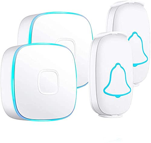 WlP Sonnette sans Fil Sonnette sans Fil Intelligente Sonnette Portable étanche Kit de Sonnette sans Fil enfichable avec 2 Boutons et 2 récepteurs Cloche d'appel à Distance à Domicile
