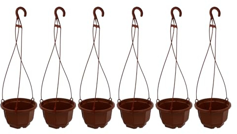 Happyyami 6pcs Plastic Hanging Plant Pots Hanging Wall Planters Basket Flowerpots Containers for Outdoor Indoor 10x17cm Brown