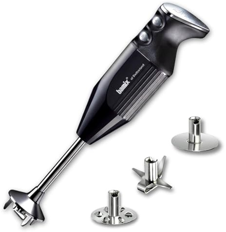 bamix stavmixer set M250 PRIME inkl. multifunktionskniv, Visp, Slagskiva av rostfritt stål, 250 watt, 2 hastigheter, Made in Switzerland, Svart/krom