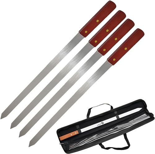 4 Pcs Flat Kebab Skewers Stainless Steel, 24 inch Turkish Skewers, Heavy Duty BBQ Skewers, Perfect for Koobideh Kebab, Turkish Style BBQ