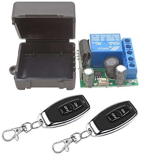 DieseRC Interruptor de Mando a Distancia Inalámbrico 433Mhz 5V 12V 24V Receptor de Relé de Control de Radio de 1 Canal con 2 Transmisores Controlador de Relé de Contactos sin Potencial