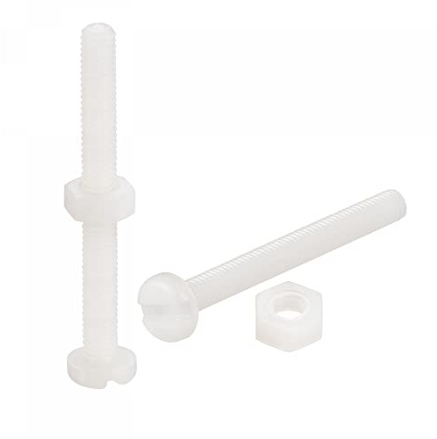 sourcing map 20 Paires Nylon Vis Écrou Assortiment, M4x40mm Fente Tête Cylindrique Vis & M4 Hexagonal Écrous pour Machines, Électronique, Blanc