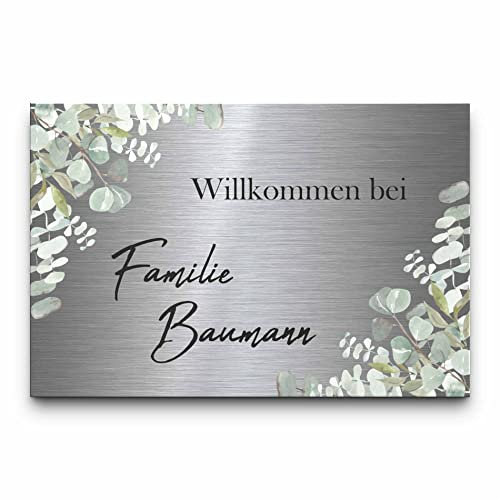 Personalisiertes Edelstahl Türschild bunt bedruckt - wetterfest! | Namensschild Haustür Briefkasten selbstklebend o. mit Bohrlöcher | ab 12x8 cm | Haustürschild Familienschild