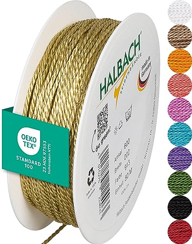Halbach Satinkordel, 2 mm x 50 m, honiggelb | Glänzende Acetat-Kordel, Made in Germany und Öko-Tex 100 zertifiziert, waschbar und wetterfest, ideal für Indoor und Outdoor