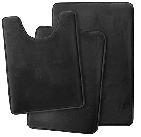 Lifup Badematte 3er Set, Weiche rutschfeste Mikrofaser Wasserabsorbierend Badezimmermatte Duschvorleger, 2 Badezimmer Teppiche, 1 Toilettenmatte Schwarz