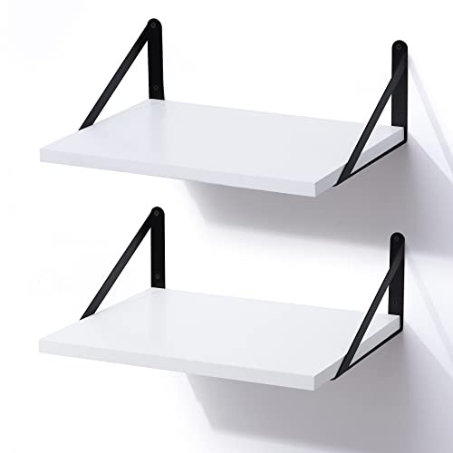 Marsmiles Lot de 2 étagères flottantes Profondes, 40,6 x 30,5 cm, Blanc | Léger, avec supports, matériel inclus, 18,1 kg, ferme, salle de bain, salon, buanderie, cuisine, livres