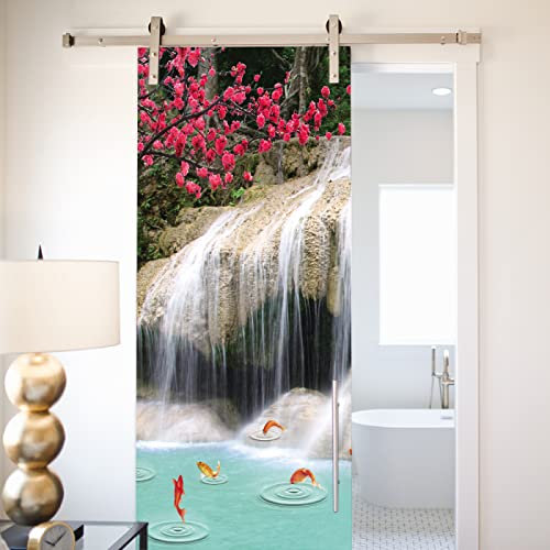 Türtapete selbstklebend Blühende Bäume & Wasserfälle Türaufkleber Türfolie Türposter B100 x H200cm