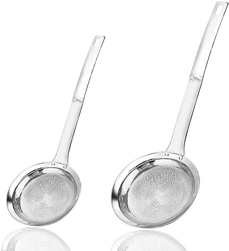 Schaumkelle Edelstahl, Schaumlöffel, Abseihlöffel, Spinnennetz-Schöpflöffel, frittierkelle, Spinnensieb Feines Sieb für Wok Zubehör, Filter Skims Fat Scum, Skimming Fett Schaum