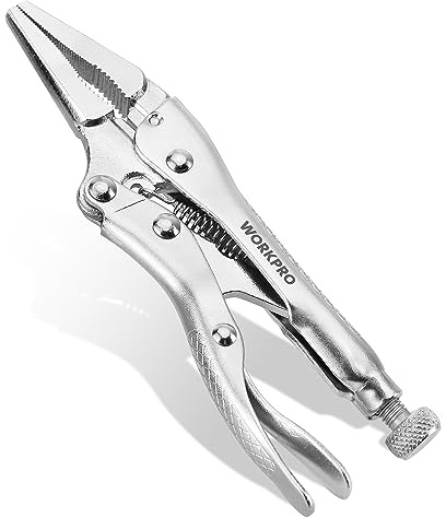 WORKPRO Pince de verrouillage à long bec de 11,4 cm, pince de verrouillage en acier au chrome-vanadium, poignées d'étau réglables pour serrer, torsion, soudure