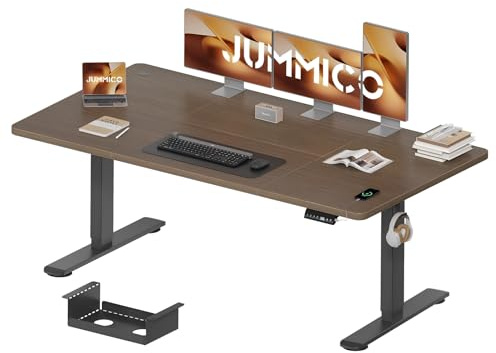 JUMMICO Höhenverstellbarer Schreibtisch 180×80 cm mit Kabelwanne & USB-A | Elektrisch Schreibtisch Höhenverstellbarer mit 18 mm Tischplatte, 3 Memory-Steuerung,Sitz‑Erinnerung Computertisch, Nussb.