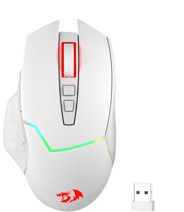 Redragon M690 PRO trådlös spelmus, 8000 DPI trådbunden/trådlös spelmus med snabbbrandknapp, 8 makrotangenter, ergonomisk design för PC/Mac/bärbar dator, vit