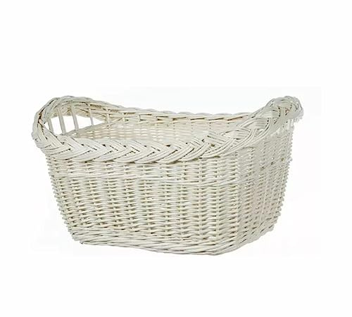 Ovaler weißer Wäschekorb mit Henkel, Wäschebox aus Weide, Dekokorb, L-60cm