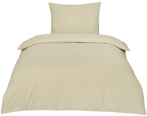 Betz Parure de lit 2 pièces en Tissu Seersucker 100% Coton avec Fermeture éclair - Infroissable -Taille de Housse de Couette 135/200 cm + taie d'oreiller 80/80 cm Couleur Pearl