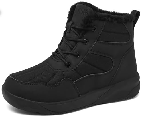 ChayChax Stivaletti da Neve Donna Stivali Invernali Scarponcini Foderato Caldo Scarpe Inverno Impermeabili Stivaletti con Stringate,Nero,40 EU