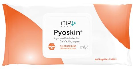 MP Labo Pyoskin® Wipes - Lingettes désinfectantes (3% de chlorhexidine) pour Chien et Chat (40 lingettes)
