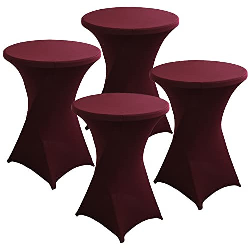 PRELGOSP 4er-Set Bistrotisch Stehtischhusse, Stretch Husse Stehtisch, Tisch-üBerzug für Hochzeitsfeier, Bankett, Geburtstag, Party Im Freien,Maroon,60x110cm