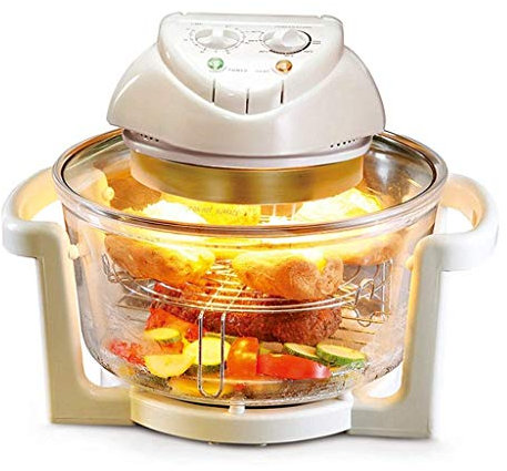 Freidora sin aceite, horno turbo de convección halógena infrarroja de 18 cuartos, parrilla turbo, cesta de acero inoxidable, parrillas de convección, freidora de aire, blanco para todas las familias