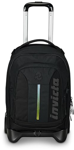 Invicta Trolley Scuola Plug Led, Nero, Multi Uso, Zaino Doppio Scomparto Con Carrello Sganciabile, Tasca PC, Tasca Borraccia e Tasca Con Organizer, Trolley Medie Superiori Viaggio, Ragazzo